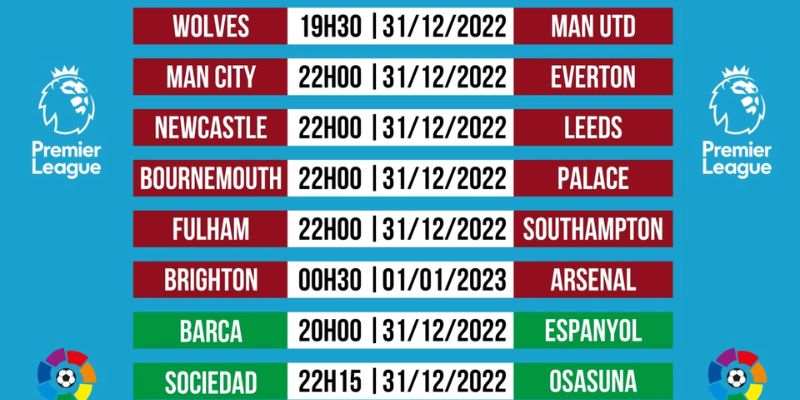 Cập Nhật Lịch Thi Đấu Của Đa Dạng Các Giải Đấu Nhanh Nhất Thông tin liên quan về toàn bộ trận đấu