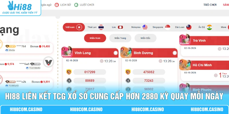 Trải Nghiệm TCG Xổ Số Rinh Ngay 50 Triệu Đồng Cực Nhanh Hi88 liên kết TCG xổ số cung cấp hơn 2880 kỳ quay mỗi ngày