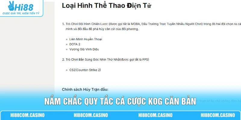 Cá Cược KOG Hi88 - 3 Kinh Nghiệm Chơi King Of Glory Chi Tiết Nắm chắc quy tắc cá cược KOG căn bản